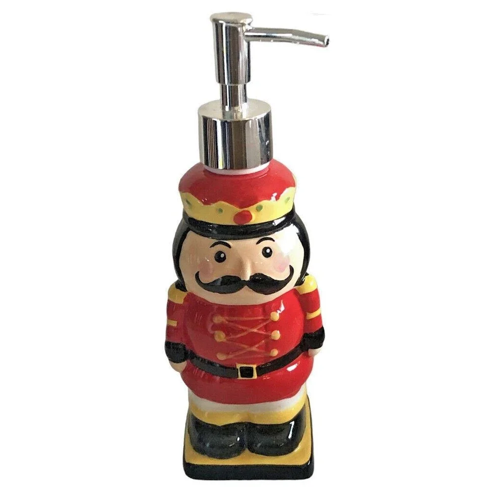 Christmas Nutcracker Soap Lotion Pump Dispenser Ceramic Holiday Winter 8.5 Tall